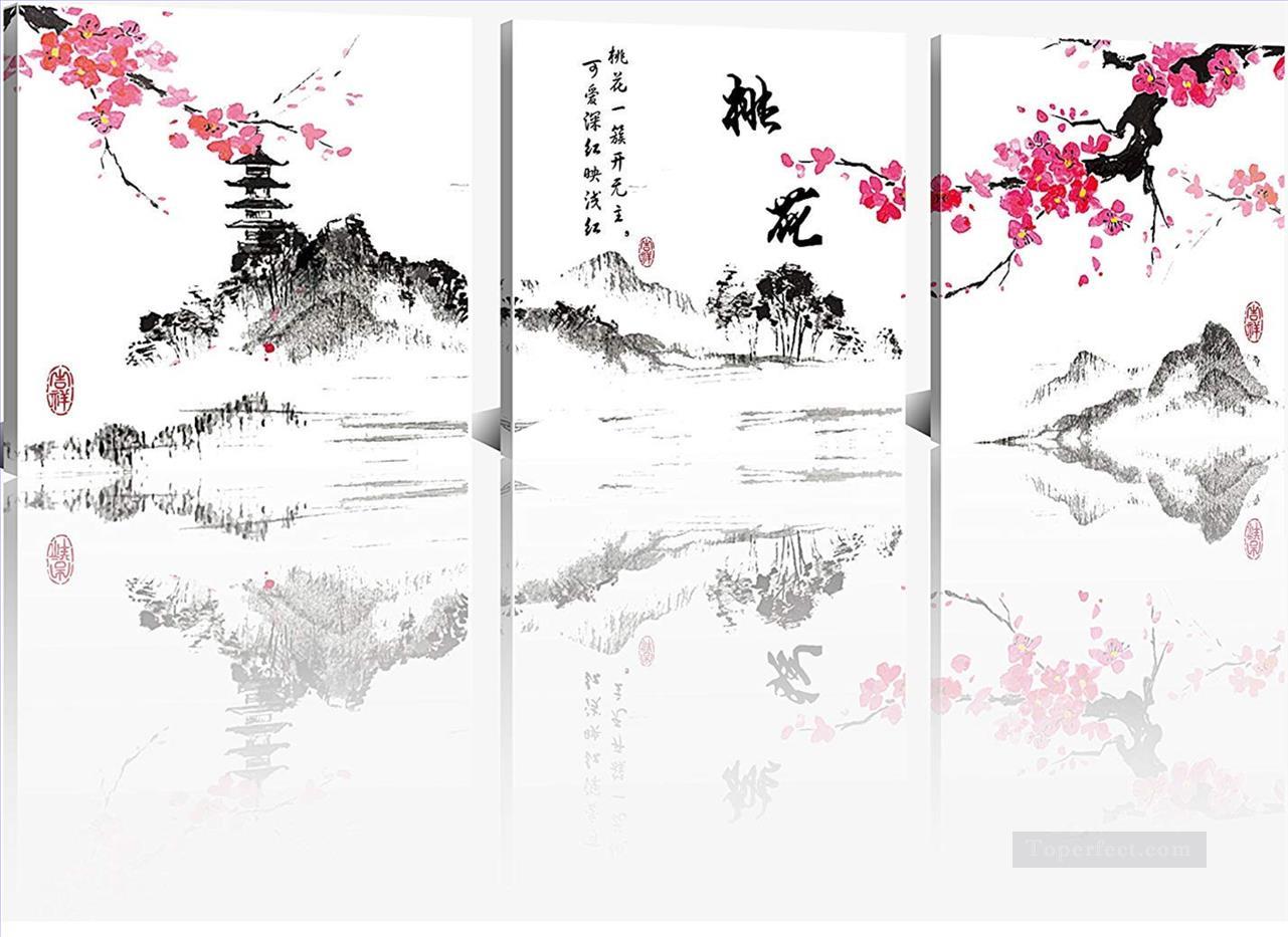 flor de ciruelo en estilo tinta paisaje chino Pintura al óleo